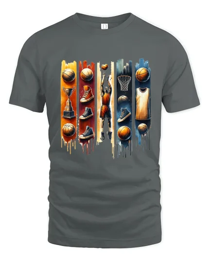 Basketball Legacy Graphic T Shirt With Urban Sports Art Style - gray t-shirt on white background