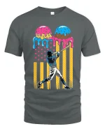 Baseball Swing Meets Ice Cream Graphic T Shirt With Fun Pop Art - gray t-shirt on white background