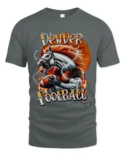 Denver Football Horse Power Graphic T Shirt With Lightning Energy - gray t-shirt on white background