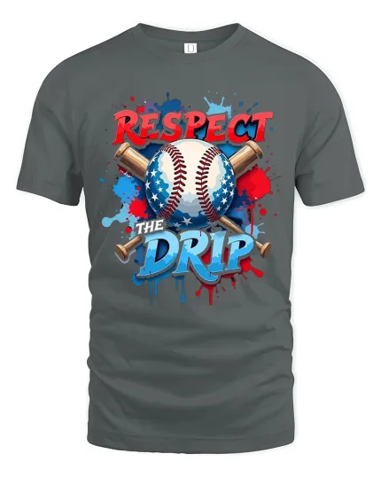 Respect The Drip Baseball Graphic T Shirt With Bold Street Style - gray t-shirt on white background