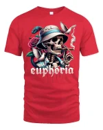 Euphoria Skull Graphic Tee With Cigar Rose Snake Street Art - red t-shirt on white background