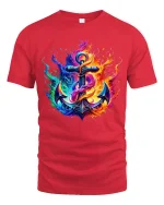 Vibrant Flaming Anchor Graphic Tee With Colorful Fire Art - red t-shirt on white background