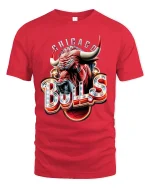 Chicago Bulls Inspired Power Bull Graphic T Shirt With Neon Edge - red t-shirt on white background
