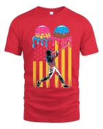 Baseball Swing Meets Ice Cream Graphic T Shirt With Fun Pop Art - red t-shirt on white background