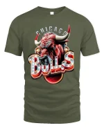 Chicago Bulls Inspired Power Bull Graphic T Shirt With Neon Edge - military green t-shirt on white background