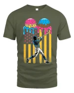 Baseball Swing Meets Ice Cream Graphic T Shirt With Fun Pop Art - military green t-shirt on white background