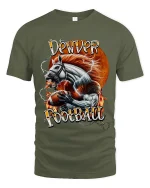 Denver Football Horse Power Graphic T Shirt With Lightning Energy - military green t-shirt on white background
