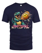 Dinkasaur Pickleball Dinosaur Graphic Tee With Funny Power Style - navy t-shirt on white background