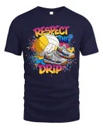 Respect The Drip Volleyball Sneaker Graphic Tee With Street Art Style - navy t-shirt on white background