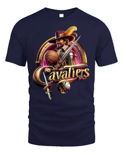 Cavaliers Basketball Musketeer Warrior Graphic Tee With Vintage Power Art - navy t-shirt on white background