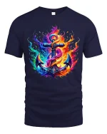 Vibrant Flaming Anchor Graphic Tee With Colorful Fire Art - navy t-shirt on white background