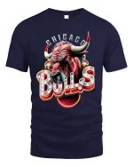 Chicago Bulls Inspired Power Bull Graphic T Shirt With Neon Edge - navy t-shirt on white background
