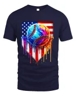 American Drip Baseball Graphic Tee With Bold Patriotic Art Style - navy t-shirt on white background