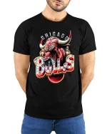 Chicago Bulls Inspired Power Bull Graphic T Shirt With Neon Edge - model wearing black tee with hands behind back