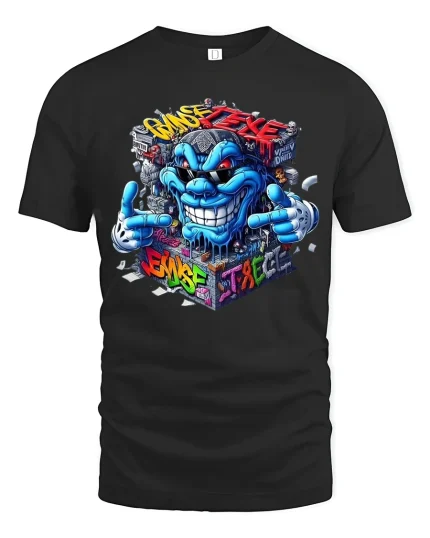 Graffiti Street Monster Graphic Tshirt With Bold Urban Attitude - black t-shirt on white background