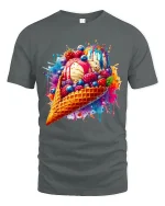 Colorful Ice Cream Splash Graphic Tshirt With Sweet Art Vibes - gray t-shirt on white background