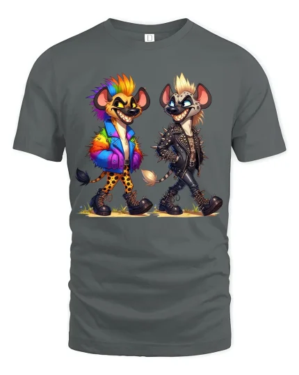 Punk Rock Hyena Duo Graphic Tshirt With Bold Rebel Style - gray t-shirt on white background