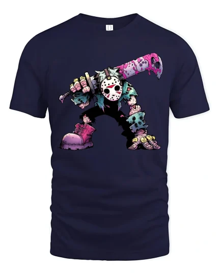 Cartoon Horror Slasher Graphic Tshirt With Dark Comic Attitude - navy t-shirt on white background