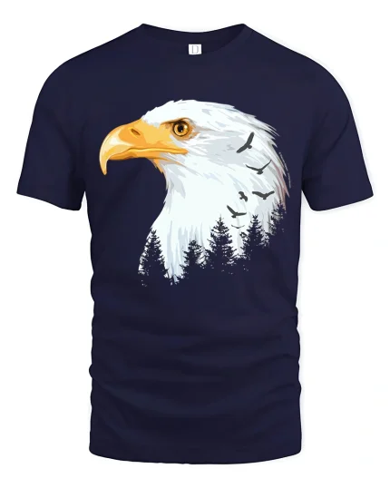 Majestic Bald Eagle Graphic Tshirt With Powerful Nature Spirit - navy t-shirt on white background