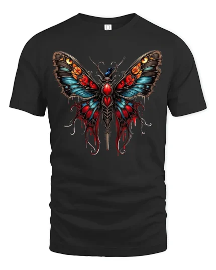 Dark Gothic Butterfly Graphic Tshirt Mystical Night Art - black t-shirt on white background