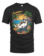 Summer Vibes Relaxed Beach Dog Graphic Tshirt With Tropical Fun - black t-shirt on white background