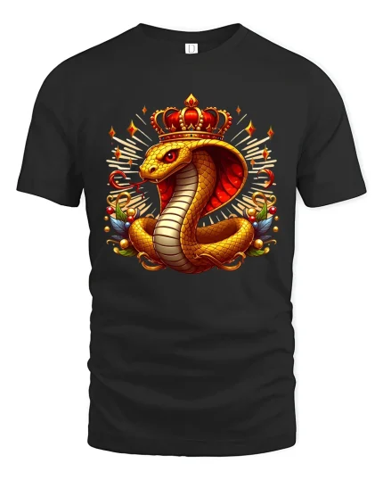 Royal Crowned Cobra Power Emblem Art Graphic Tshirt - black t-shirt on white background