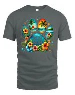 Tropical Dog Mom Paw Print Floral Beach Art Graphic Tshirt - gray t-shirt on white background