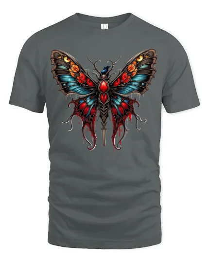 Dark Gothic Butterfly Graphic Tshirt Mystical Night Art - gray t-shirt on white background