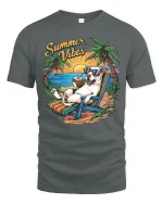 Summer Vibes Relaxed Beach Dog Graphic Tshirt With Tropical Fun - gray t-shirt on white background
