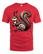 Colorful Tribal Squirrel Art Nature Inspired Graphic Tshirt - red t-shirt on white background