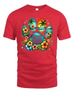 Tropical Dog Mom Paw Print Floral Beach Art Graphic Tshirt - red t-shirt on white background
