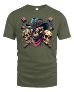 Outlaw Skull Cowboy Dice Graphic Tshirt Bold Western Style - military green t-shirt on white background