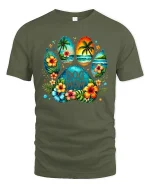 Tropical Dog Mom Paw Print Floral Beach Art Graphic Tshirt - military green t-shirt on white background