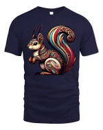 Colorful Tribal Squirrel Art Nature Inspired Graphic Tshirt - navy t-shirt on white background