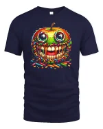Candy Sprinkle Apple Skull Graphic Tshirt Bold Fun Art Style - navy t-shirt on white background