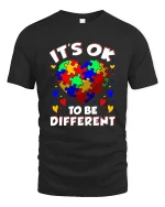 Its Ok To Be Different Colorful Puzzle Heart Graphic Tee - black t-shirt on white background