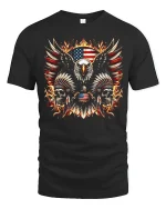 American Eagle Skull Fire Patriotic Freedom Graphic Tee - black t-shirt on white background