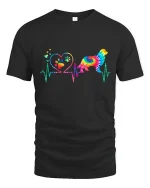 Colorful Dog Heartbeat Love Paw Print Tie Dye Graphic Tee - black t-shirt on white background