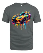 Color Splash Supercar Art Tee With Bold Street Racing Energy - gray t-shirt on white background
