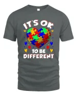 Its Ok To Be Different Colorful Puzzle Heart Graphic Tee - gray t-shirt on white background