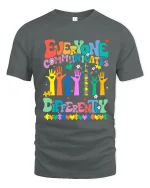 Everyone Communicates Differently Colorful Puzzle Graphic Tee - gray t-shirt on white background