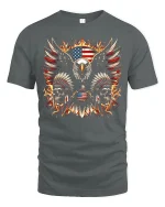 American Eagle Skull Fire Patriotic Freedom Graphic Tee - gray t-shirt on white background
