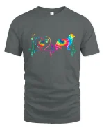 Colorful Dog Heartbeat Love Paw Print Tie Dye Graphic Tee - gray t-shirt on white background