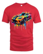 Color Splash Supercar Art Tee With Bold Street Racing Energy - red t-shirt on white background