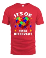 Its Ok To Be Different Colorful Puzzle Heart Graphic Tee - red t-shirt on white background