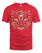 American Eagle Skull Fire Patriotic Freedom Graphic Tee - red t-shirt on white background