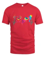 Colorful Dog Heartbeat Love Paw Print Tie Dye Graphic Tee - red t-shirt on white background