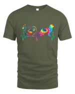 Colorful Dog Heartbeat Love Paw Print Tie Dye Graphic Tee - military green t-shirt on white background