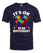 Its Ok To Be Different Colorful Puzzle Heart Graphic Tee - navy t-shirt on white background
