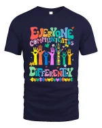 Everyone Communicates Differently Colorful Puzzle Graphic Tee - navy t-shirt on white background